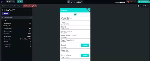 FlutterFlow client details x360Recover Public APIs