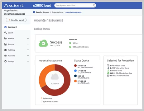 x360Cloud sharepoint restore browser view 1
