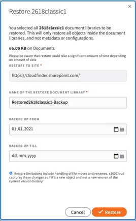 x360Cloud sharepoint restore 6